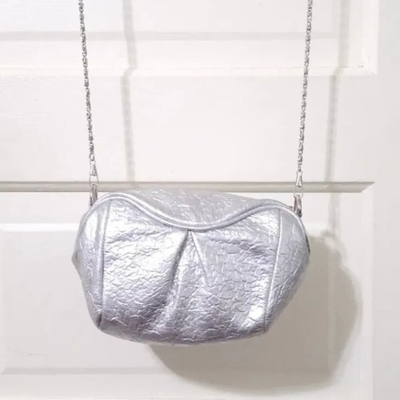 NEW Big Buddha SHINY Metallic SILVER Mini Crossbody Clutch Purse Rhinestone Zip - Picture 4 of 12